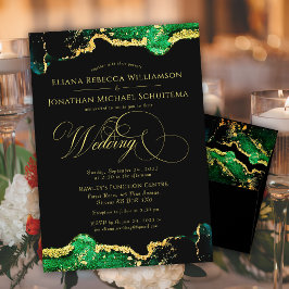 Invitación Boda digital de guiones de oro negro esmeralda