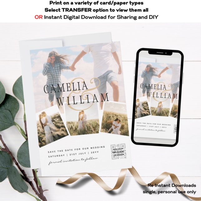 Invitación Boda digital o de impresión blanca de collage de f (Subido por el creador)