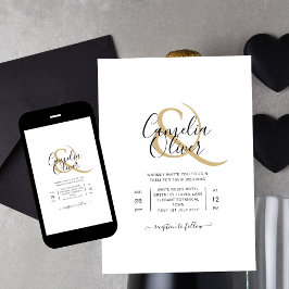 Invitación Boda digital o impresión de guiones dorados clásic
