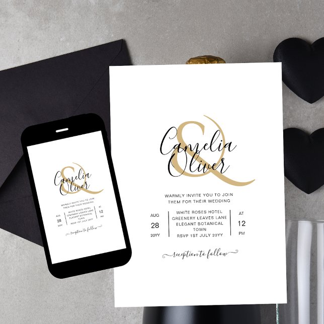 Invitación Boda digital o impresión de guiones dorados clásic (Subido por el creador)