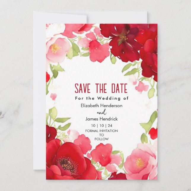 Invitación Boda digital rojo de Romance de juguetón (Anverso)