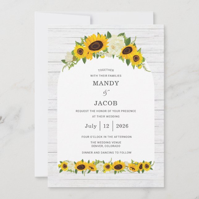 Invitación Boda digital rústico del girasol de granja (Anverso)