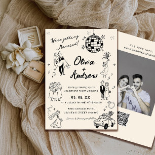 Invitación Boda divertida con foto retro dibujada a mano