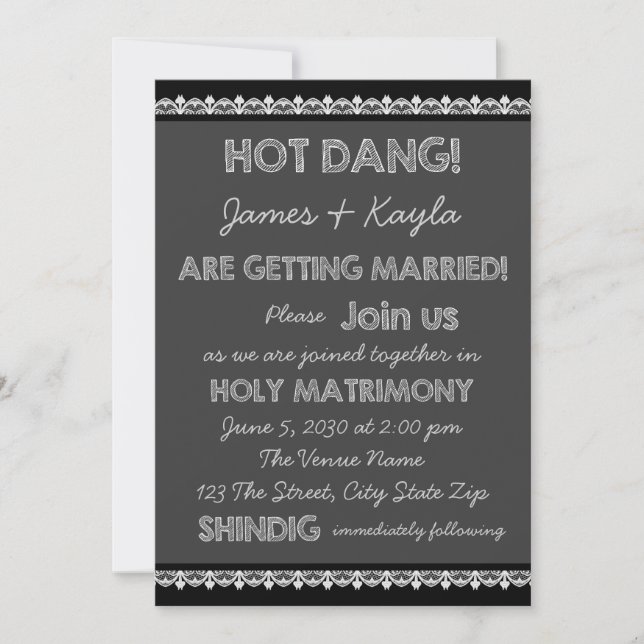 Invitación Boda divertida de campo con pizarra rústica antigu (Anverso)