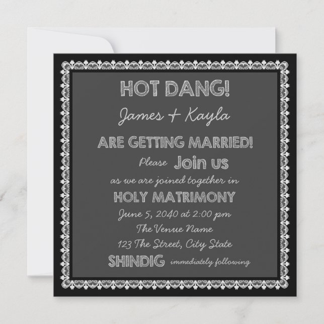 Invitación Boda divertida de campo con pizarra rústica antigu (Anverso)