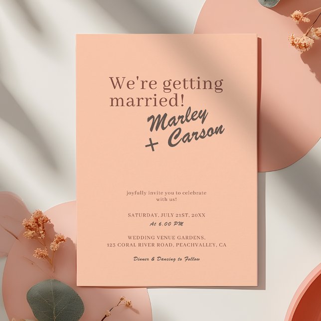Invitación Boda divertida de coral melocotón moderno retro (Subido por el creador)