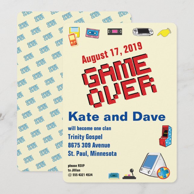 Invitación Boda divertida de videojuegos retro 🎮 (Anverso / Reverso)