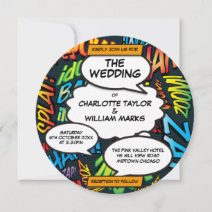 Invitación Boda divertida en círculo de cómic moderno