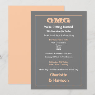 Invitación Boda Divertida Informal Gris Melocotón