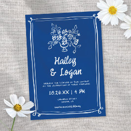 Invitación Boda divertido dibujado a mano azul brillante