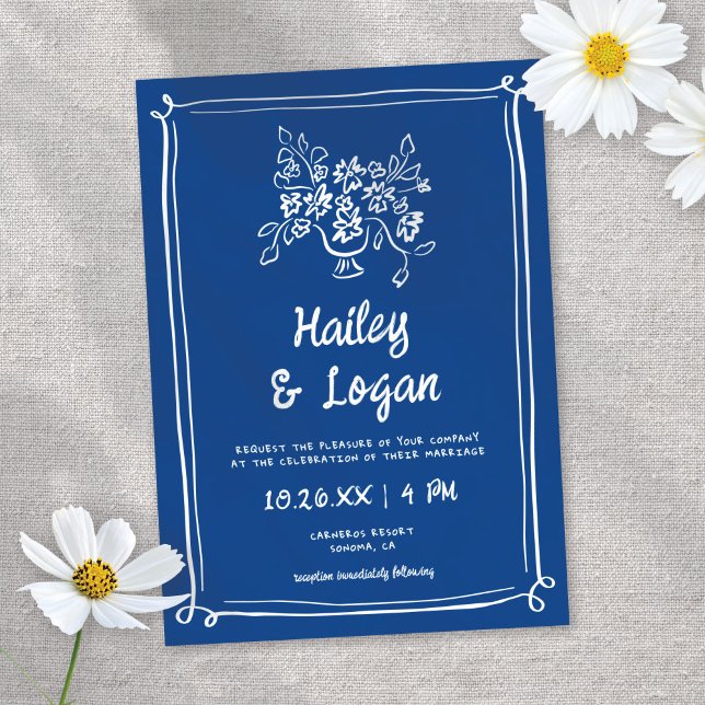 Invitación Boda divertido dibujado a mano azul brillante (Subido por el creador)