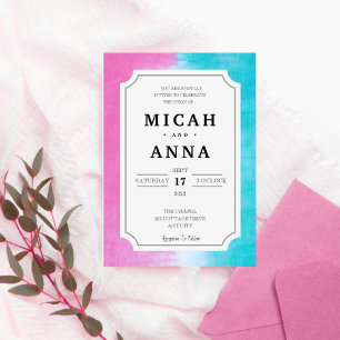 Invitación Boda divertido y moderno rosa y azul ocmbre