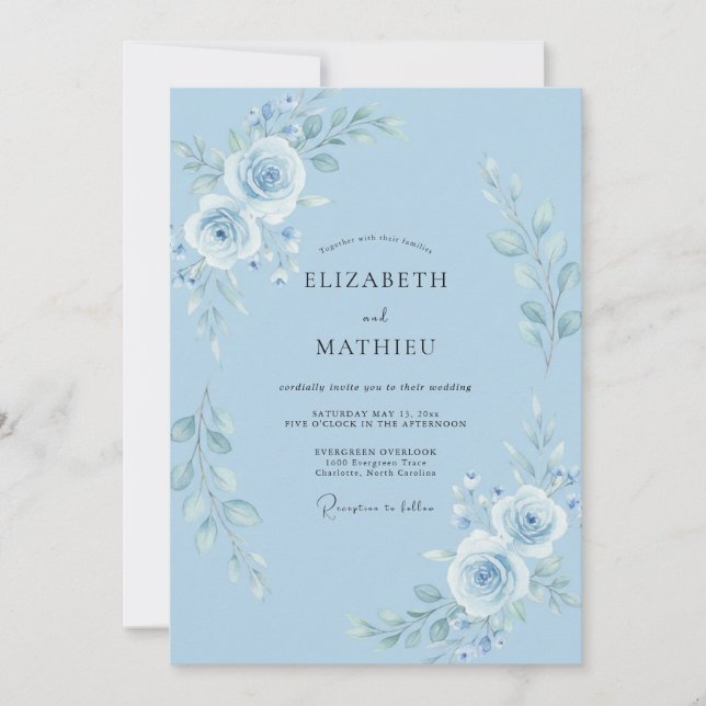 Invitación Boda Divina de Primavera Azul Claro (Anverso)