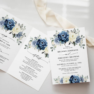 Invitación Boda doblado de marfil de la marina azul turquesa 