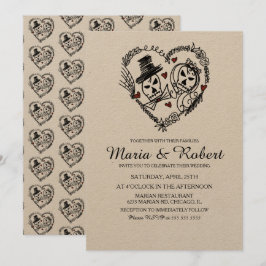Invitación Boda Doodle de Esqueleto Blanco Negro Gótico