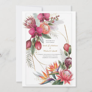 Invitación Boda Dorada Botánica Paraíso Floral Tropical