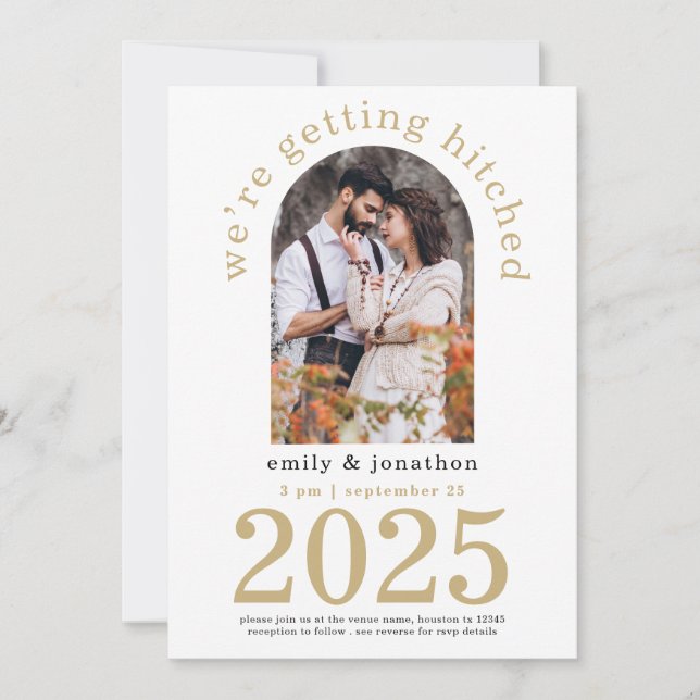 Invitación Boda dorada con arco moderno  (Anverso)