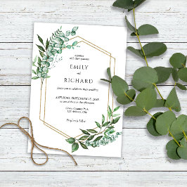 Invitación Boda dorada con vegetación de eucalipto