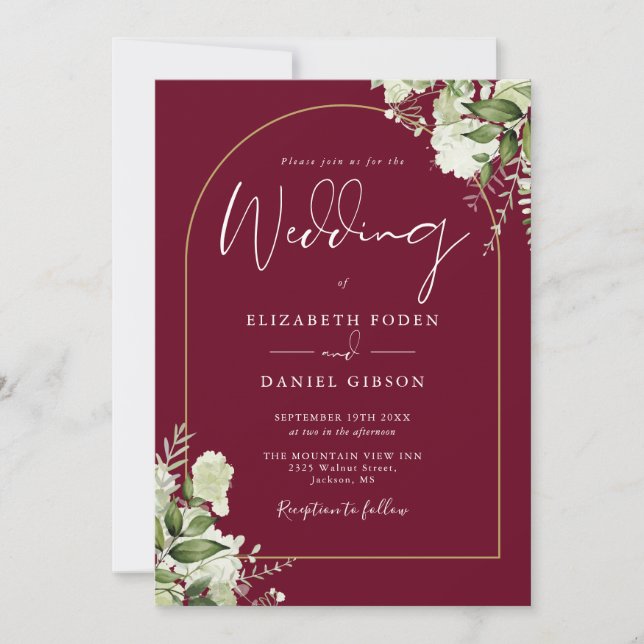 Invitación Boda dorada de arco de vegetación greenery rústica (Anverso)