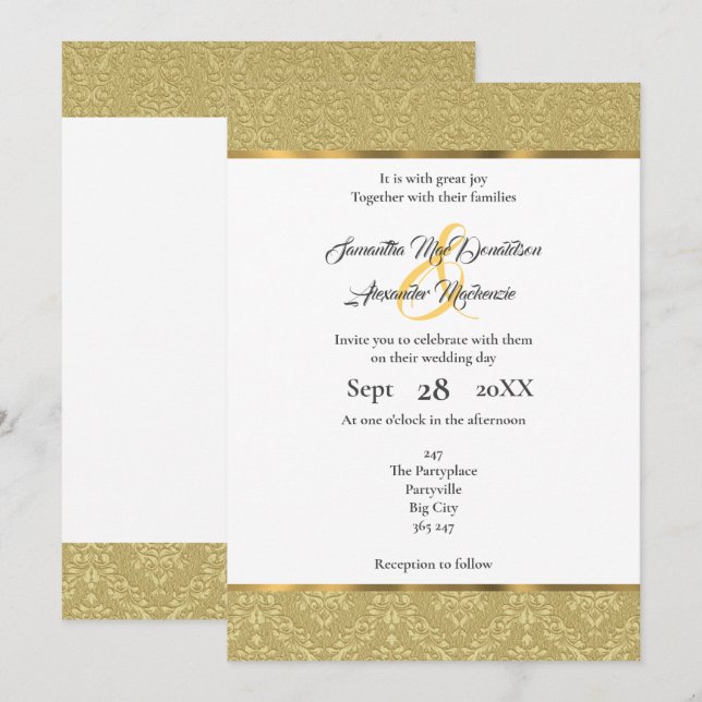 Invitación Boda dorada de damasco (Anverso / Reverso)