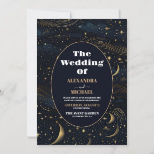 Invitación Boda dorada de luna creciente celestial