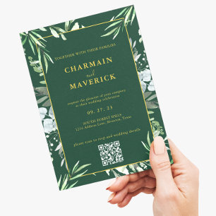 Invitación Boda Dorada de Texto de Borde Mínimo Verde Bosque 