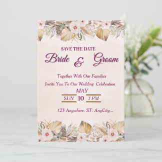 Invitación Boda dorada floral elegante 