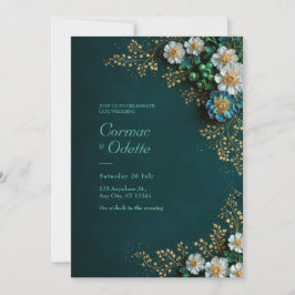 Invitación Boda dorada marfil esmeralda