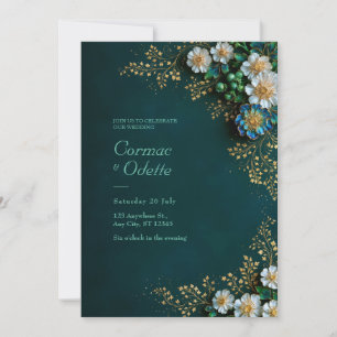 Invitación Boda dorada marfil esmeralda