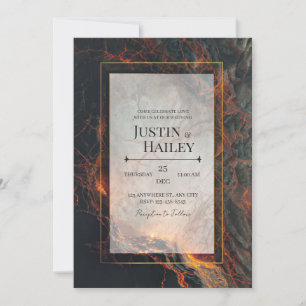 Invitación Boda Dorada Volcánica de Magma Abstracto Moderno