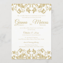 Invitación Boda dorada y blanca Damask