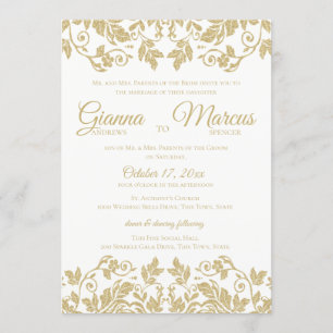 Invitación Boda dorada y blanca Damask