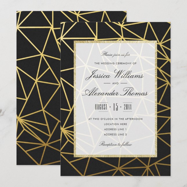 Invitación Boda dorada y negra con clase (Anverso / Reverso)
