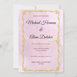 Invitación Boda dorada y rosa, real y elegante