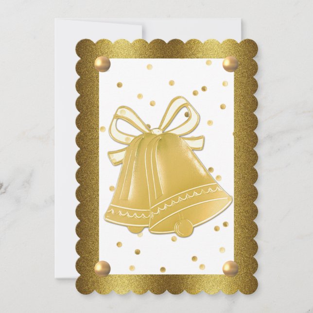 Invitación Boda dorado Bells Scalloped Elegante (Anverso)