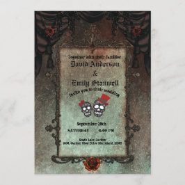 Invitación Boda Dorado Black Gothic de marco Halloween