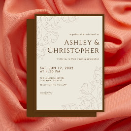 Invitación Boda Dorado Brown floral floral de estilo moderno