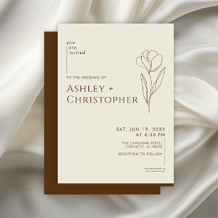 Invitación Boda Dorado Brown floral floral de estilo moderno