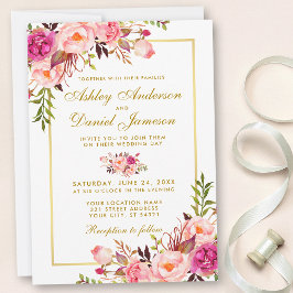 Invitación Boda dorado color floral rosa Rubor