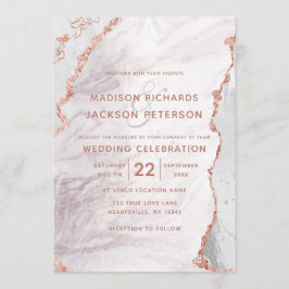 Invitación Boda dorado de Relieve metalizado de mármol blanco