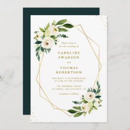 Invitación boda dorado de vegetación floral