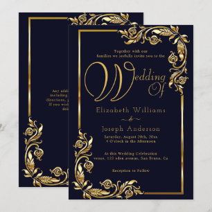 Invitación Boda Dorado del marco floral Gold Budget de Lujo