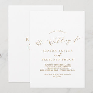 Invitación Boda dorado delgado de caligrafía dorada