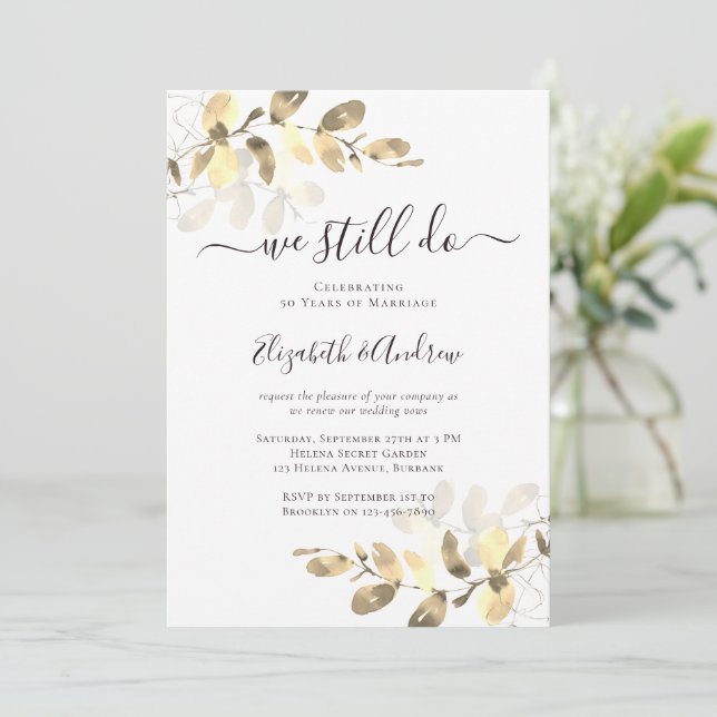 Invitación Boda dorado Eucalyptus Calligraphy (Anverso de pie)