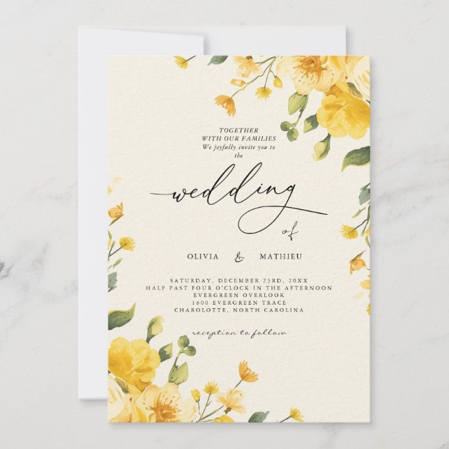 Invitación Boda Dorado Floral Romance (Anverso)