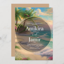 Invitación Boda dorado Purpurina de fondo de playa colorido