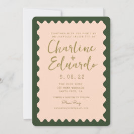 Invitación Boda Dorado Retro Wavy Green Peachy