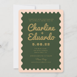 Invitación Boda Dorado Retro Wavy Green Peachy