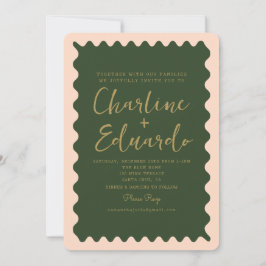 Invitación Boda Dorado Retro Wavy Green Peachy