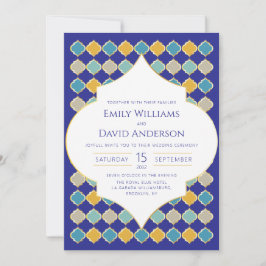 Invitación Boda Dorado Tile Royal Blue de Marruecos